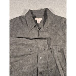 Zegna Mens Large Gray Plaid Rayon Viscose Shirt Long Sleeve Button Up